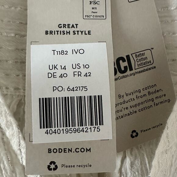 Boden Lurex Smocked Crop Top Ivory Crinkle NEW - Picture 4 of 9